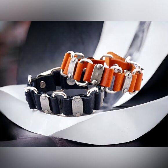 Men’s Leather Buckle Bracelet l Black / Brown l 9 1/2” l New - Picture 1 of 7